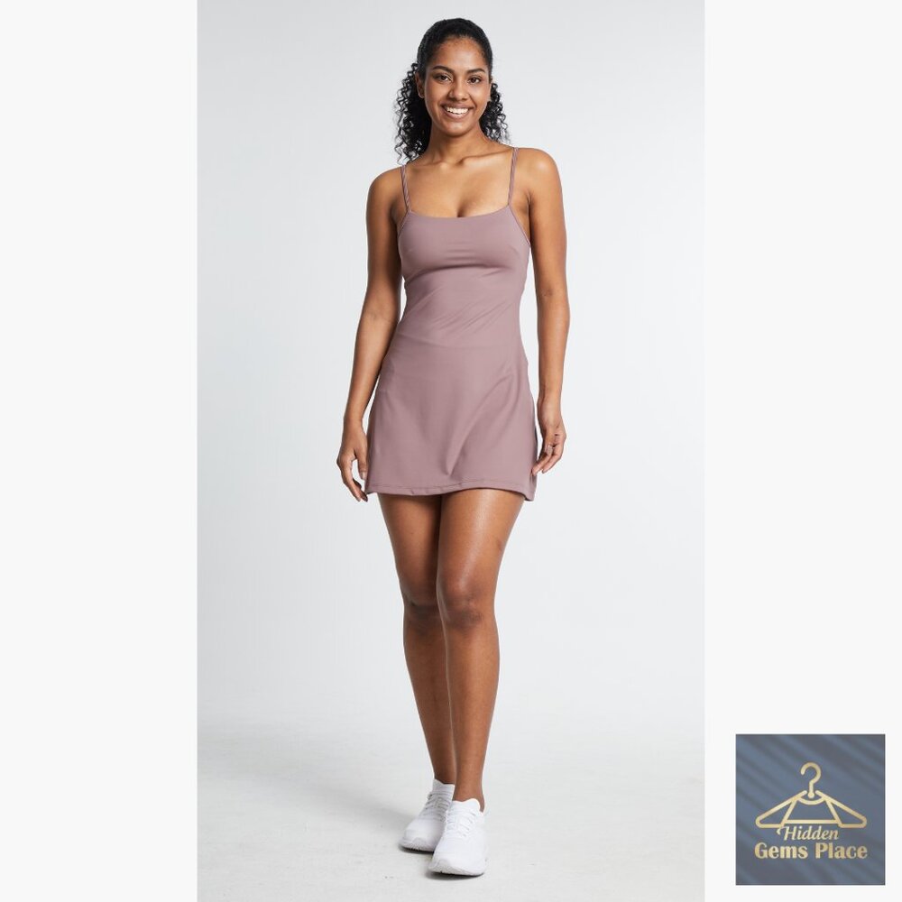 Women's Athletic Dress Built-in Bra Shorts Pockets Moisture-Wicking - Picture 7 of 7